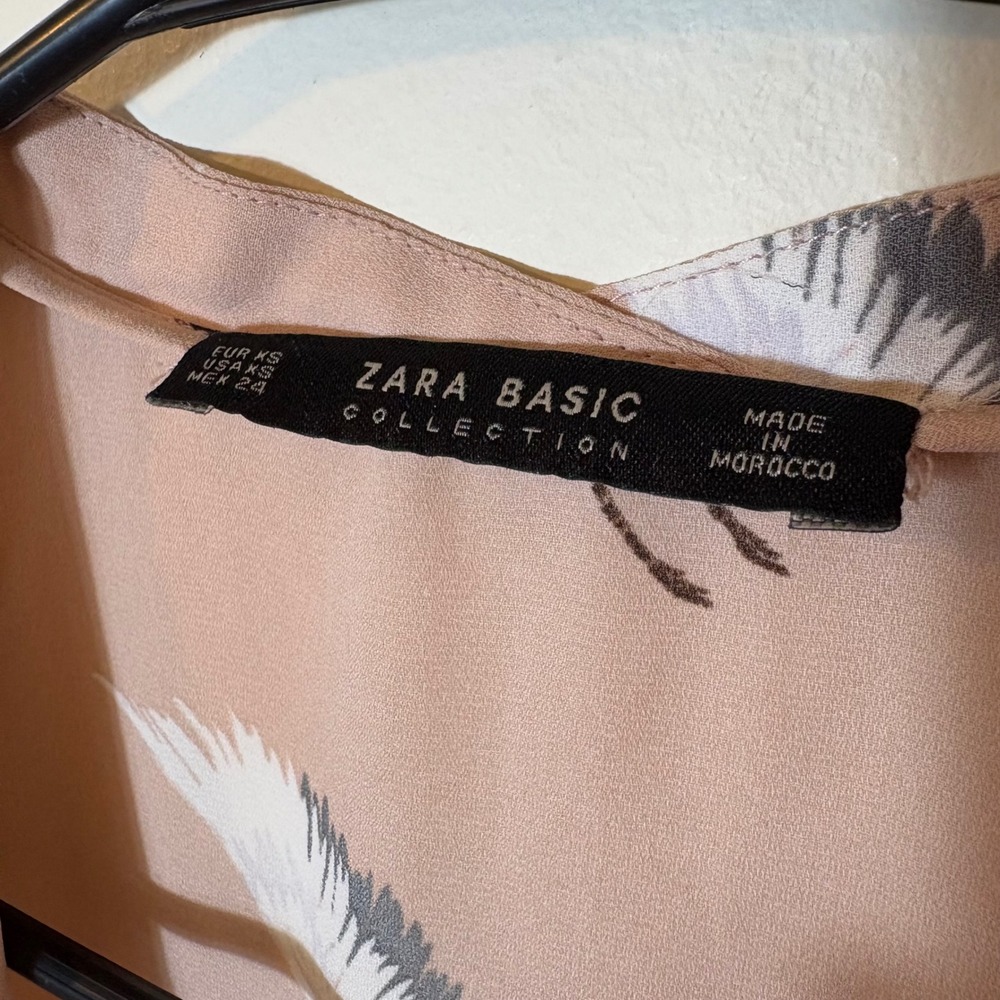 Zara Basic Pink Crane Print Button Down Shirt Blo… - image 5